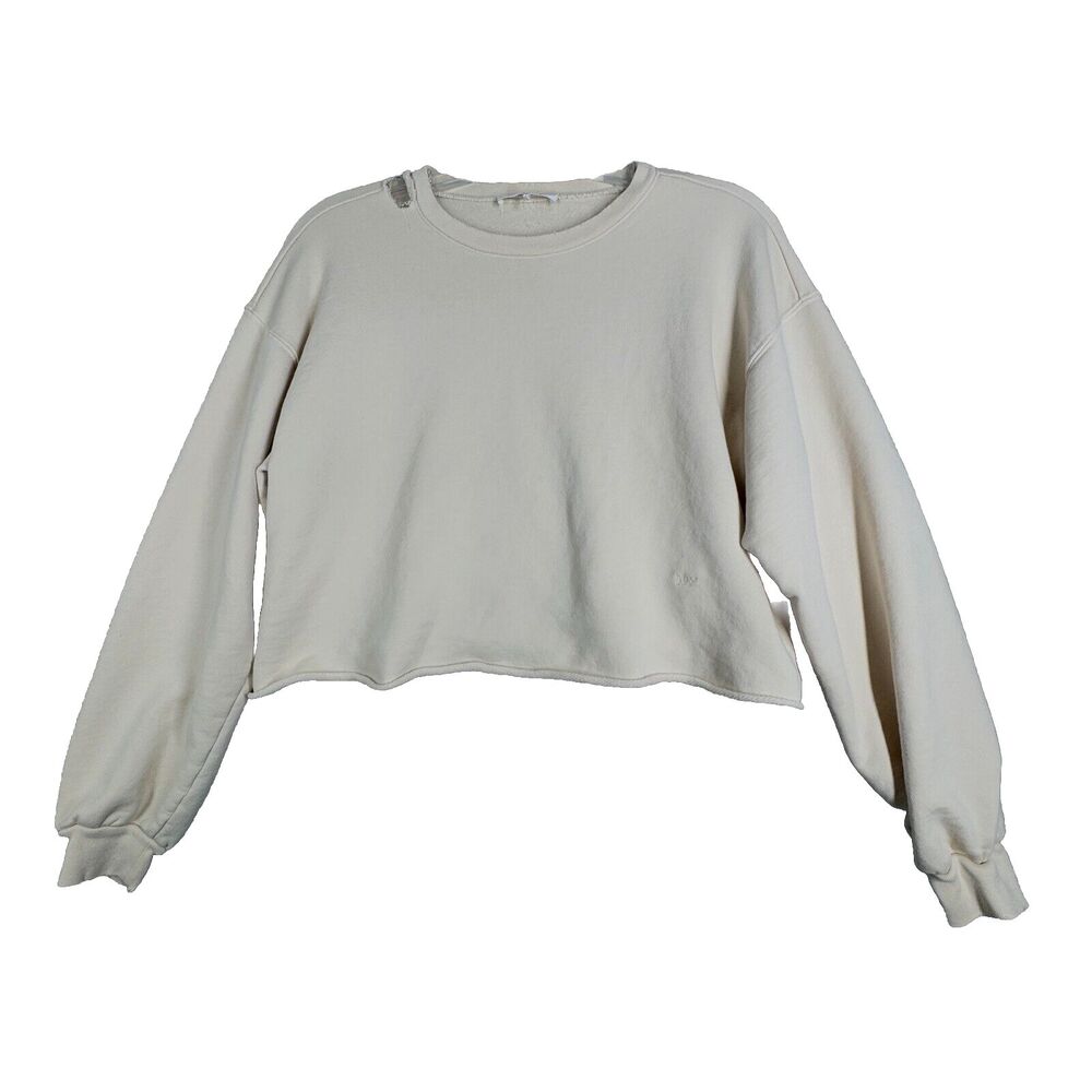 Frame Shirt Womens Medium Cream Cropped Sweatshirt‎ Distressed Oversized Casual